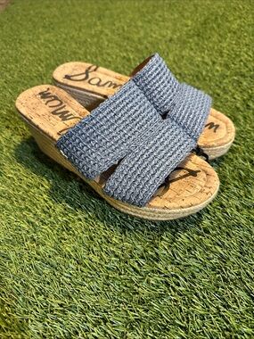 Sam Edelman Roxann Blue Woven Slide Wedge Cork Sandals Size 6.5